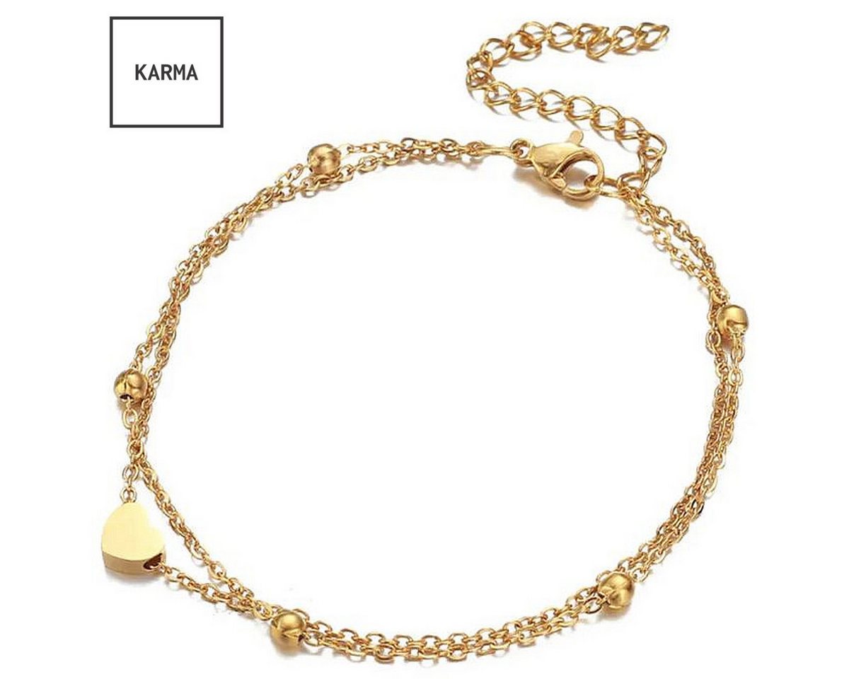 KARMA Fußkette mit Anhänger Fußkettchen mit Herz Anhänger silber Fusskette, Fußschmuck Damen Urlaub Strand Edelstahl von KARMA