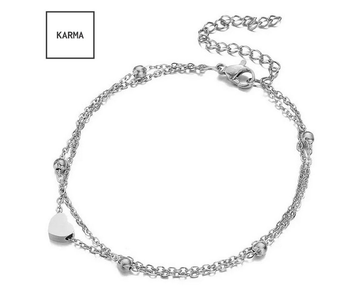 KARMA Fußkette mit Anhänger Fußkettchen mit Herz Anhänger silber Fusskette, Fußschmuck Damen Urlaub Strand Edelstahl von KARMA