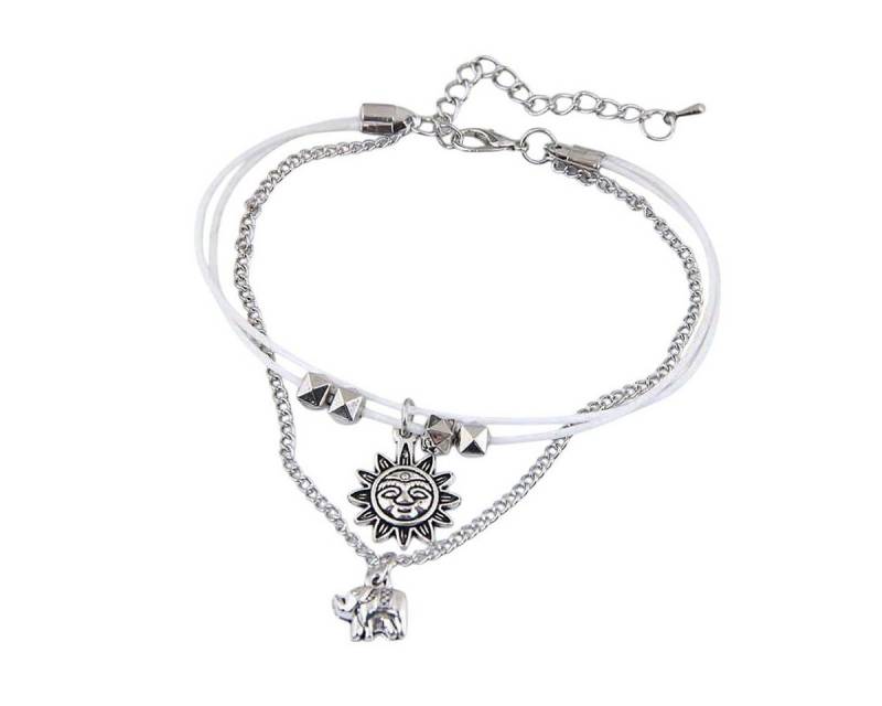 KARMA Fußkette mit Anhänger Silber Weiß Legierung Fusskettchen Strandschmuck Fußschmuck (Damenfußkette Damenschmuck), Urlaub Strand Accessoires Sommerschmuck von KARMA