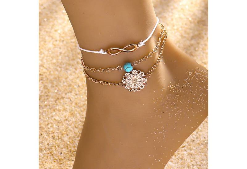 KARMA Fußketten Set Boho Strand Fußschmuck mit Unendlichkeit Symbol (Fußschmuck Fußkette Bohemian Stil, Knöchelkette verstellbar, Mandala), Türkis Sommer Fußkette Schmuck von KARMA
