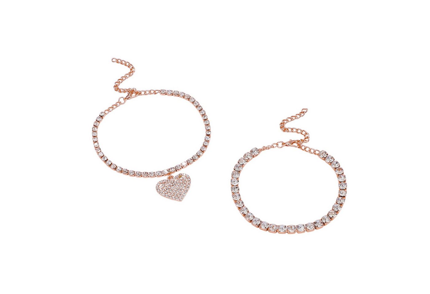 KARMA Fußketten Set Fußkettchen Herz Schmuckset Silber, Roségold oder Gold (Accessoires Fußkettenset, Urlaub Strand Abendmode), 2er Set Fusskette Fußschmuck von KARMA