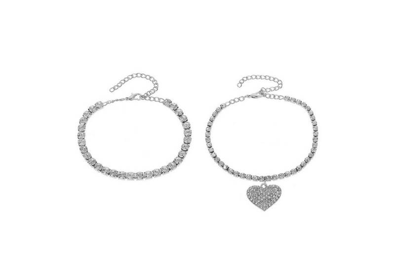KARMA Fußketten Set Fußkettchen Herz Schmuckset Silber, Roségold oder Gold (Accessoires Fußkettenset, Urlaub Strand Abendmode), 2er Set Fusskette Fußschmuck von KARMA