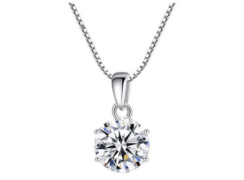 KARMA Kette mit Anhänger Damen 925 Silber mit Moissanit Anhänger 0,8 cm mit Zertifikat (Damenschmuck modern Halskette, Funkelnde Moissanite-Kette Geschenk für Frauen), Kette 40 cm Karabinerverschluss Geschenkbox von KARMA