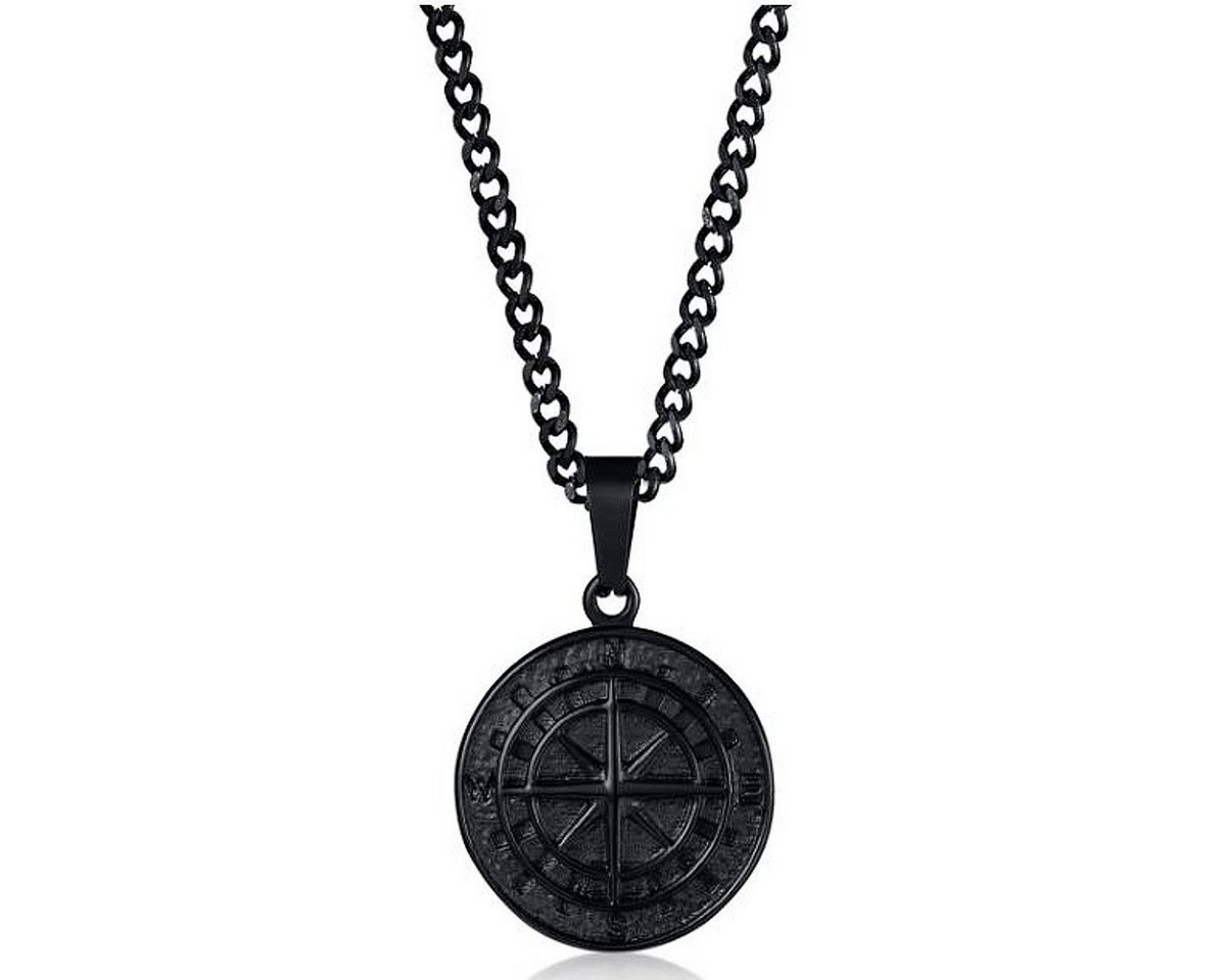 KARMA Kette mit Anhänger Edle Halskette für Herren Edelstahl Kompass schwarz für Männer (Männerkette, Herrenschmuck mit Kompass), Herrenkette Geschenk für Ihn von KARMA