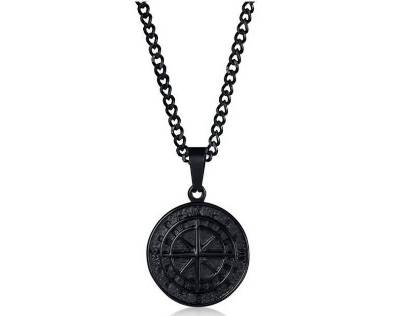 KARMA Kette mit Anhänger Edle Halskette für Herren Edelstahl Kompass schwarz für Männer (Männerkette, Herrenschmuck mit Kompass), Herrenkette Geschenk für Ihn von KARMA