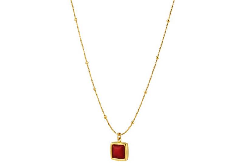 KARMA Kette mit Anhänger Halskette Damen Gold Edelstahl vergoldet Rot Schwarz od. Weiß (Wasserfest hypoallergen, Damenhalskette Karabinerverschluss), 40 cm Kette verstellbar modern von KARMA