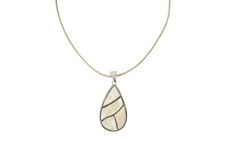 KARMA Kette mit Anhänger Halskette Damen mit Muschel Beige Perlmut 45 cm (Damenhalskette Textil Muschelkette), Muschelhalskette modern von KARMA