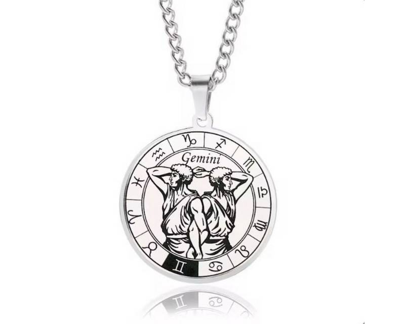 KARMA Kette mit Anhänger Halskette Edelstahl Sternzeichen Anhänger Silber modern (Astrologie Kette Damen Herren Sternzeichenkette Silberfarben), Unisex Damenhalskette Herrenhalskette Edelstahlkette von KARMA