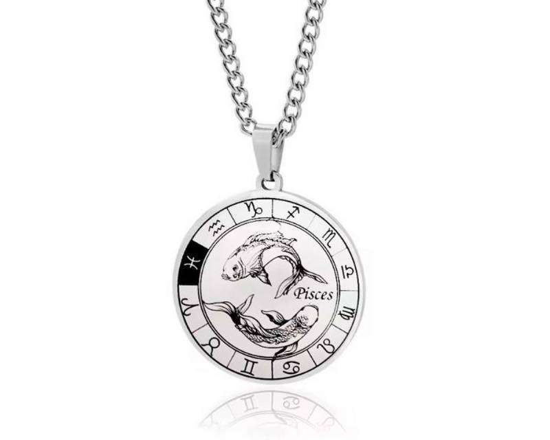 KARMA Kette mit Anhänger Halskette Edelstahl Sternzeichen Anhänger Silber modern (Astrologie Kette Damen Herren Sternzeichenkette Silberfarben), Unisex Damenhalskette Herrenhalskette Edelstahlkette von KARMA