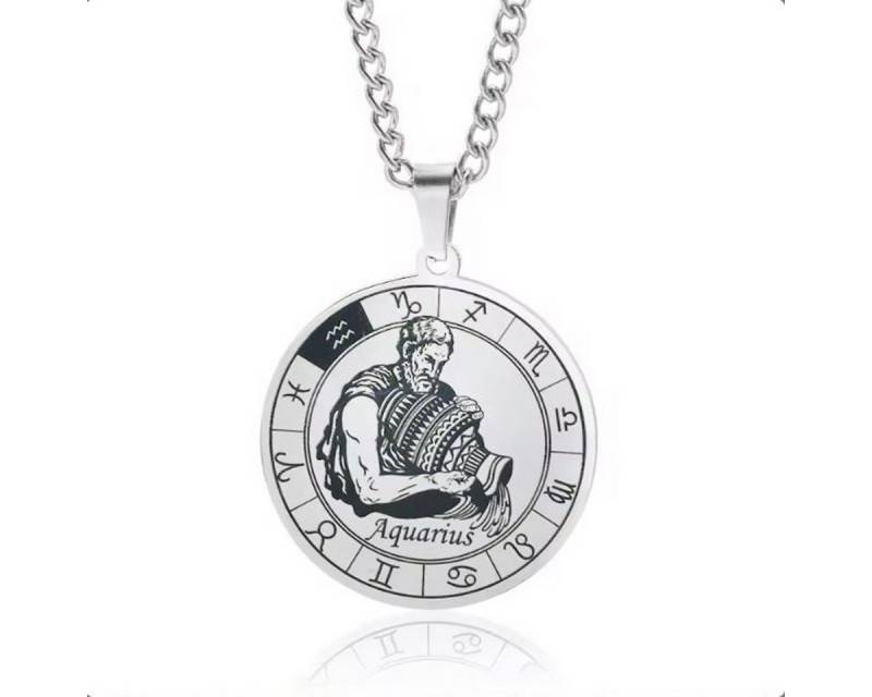 KARMA Kette mit Anhänger Halskette Edelstahl Sternzeichen Anhänger Silber modern (Astrologie Kette Damen Herren Sternzeichenkette Silberfarben), Unisex Damenhalskette Herrenhalskette Edelstahlkette von KARMA