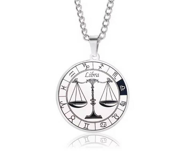 KARMA Kette mit Anhänger Halskette Edelstahl Sternzeichen Anhänger Silber modern (Astrologie Kette Damen Herren Sternzeichenkette Silberfarben), Unisex Damenhalskette Herrenhalskette Edelstahlkette von KARMA