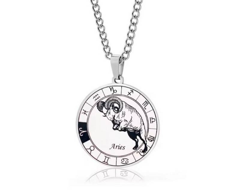 KARMA Kette mit Anhänger Halskette Edelstahl Sternzeichen Anhänger Silber modern (Astrologie Kette Damen Herren Sternzeichenkette Silberfarben), Unisex Damenhalskette Herrenhalskette Edelstahlkette von KARMA