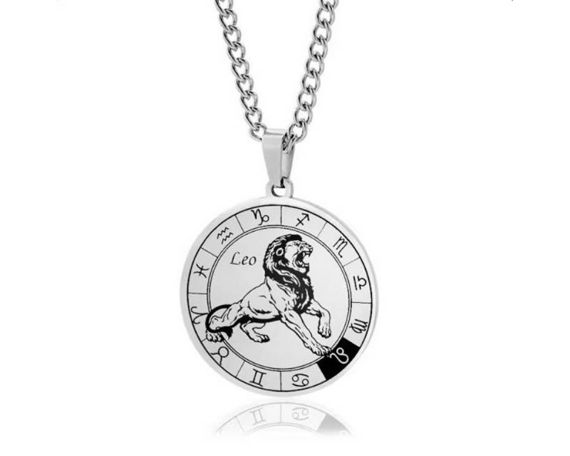 KARMA Kette mit Anhänger Halskette Edelstahl Sternzeichen Anhänger Silber modern (Astrologie Kette Damen Herren Sternzeichenkette Silberfarben), Unisex Damenhalskette Herrenhalskette Edelstahlkette von KARMA