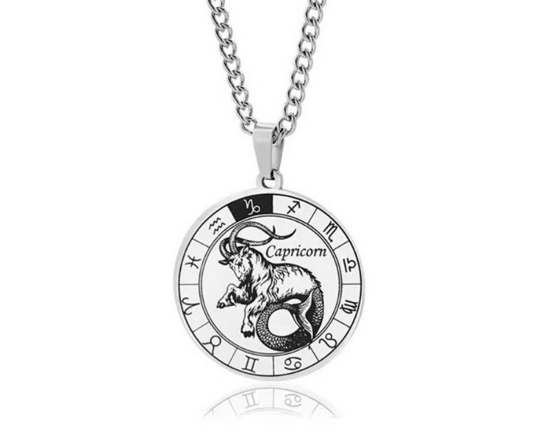 KARMA Kette mit Anhänger Halskette Edelstahl Sternzeichen Anhänger Silber modern (Astrologie Kette Damen Herren Sternzeichenkette Silberfarben), Unisex Damenhalskette Herrenhalskette Edelstahlkette von KARMA