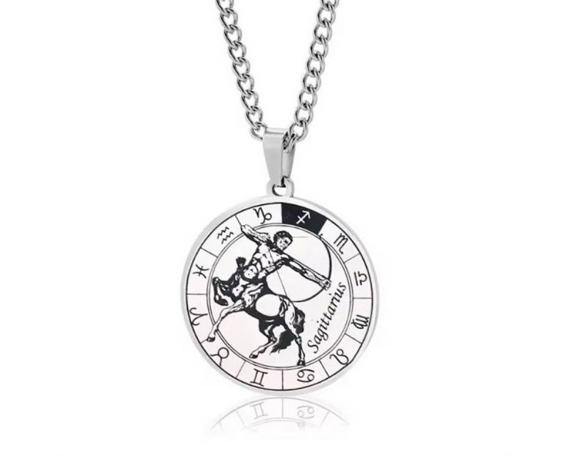 KARMA Kette mit Anhänger Halskette Edelstahl Sternzeichen Anhänger Silber modern (Astrologie Kette Damen Herren Sternzeichenkette Silberfarben), Unisex Damenhalskette Herrenhalskette Edelstahlkette von KARMA