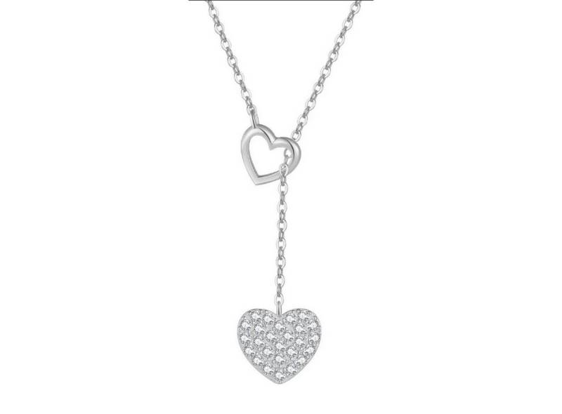 KARMA Kette mit Anhänger Halskette Herz Kristall Silber oder Gold Damen Silber925 (in Geschenkbox Y-Kette, Geschenk für Frauen Herzkette), 40 cm Karabinerverschluss Funkelnde Kristallkette von KARMA