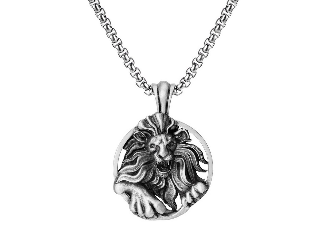 KARMA Kette mit Anhänger Halskette Löwe Silber Herren Edelstahl Zinn 60 cm (wasserfest hypoallergen Edelstahlkette, modern Geschenk für Ihn), Herrenschmuck Männer Herrenhalskette von KARMA