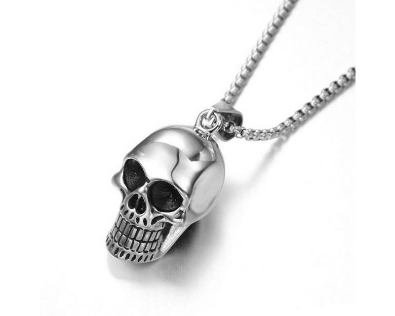 KARMA Edelstahlkette Halskette Totenkopf Silber modern Herrenkette Metall Silberkette (Herrenkette, Geschenk für Ihn Männer Herrenschmuck Halsschmuck), Herrenhalskette Skull Metallhalskette 60 cm von KARMA