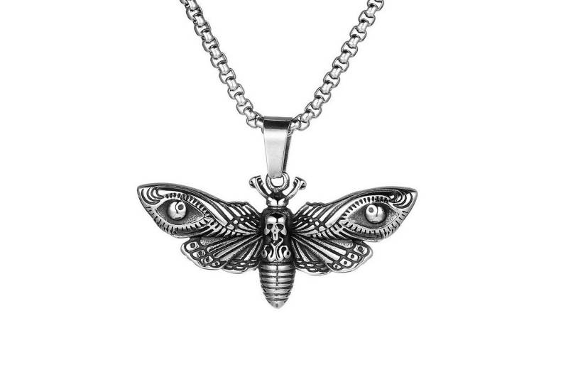 KARMA Kette mit Anhänger Halskette mit Anhänger Motte Silber Herren Edelstahl (Mottenkette Schmetterling modern, Edelstahlhalskette Männer Herrenhalskette), Schmuck 60 cm Kette Herrenschmuck von KARMA