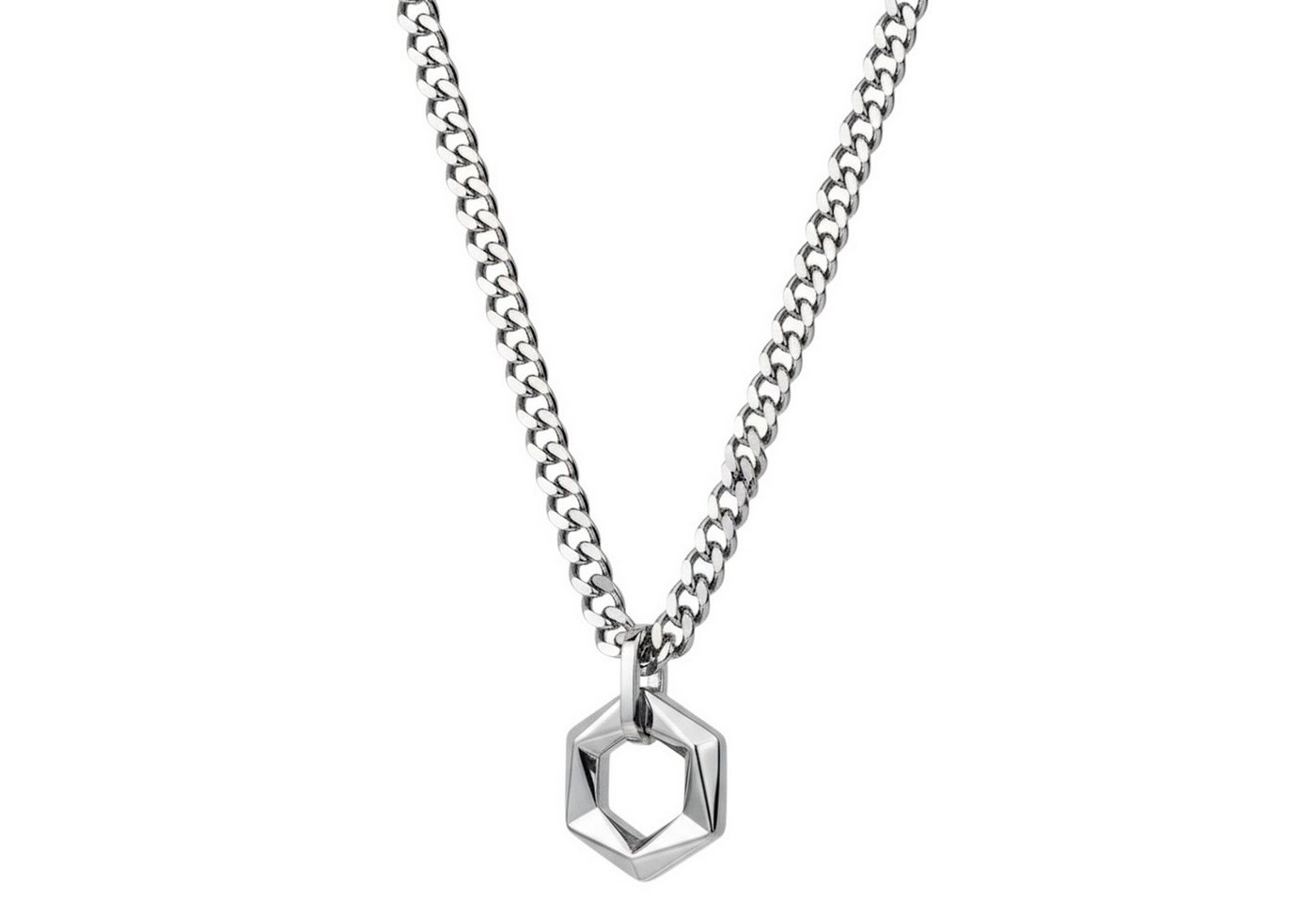 KARMA Kette mit Anhänger Halskette mit Hexagon Anhänger Silber Herren Edelstahl 50 cm (wasserfest hypoallergen Edelstahlkette, modern Geschenk für Ihn), Kette Herrenschmuck Männer Herrenhalskette von KARMA