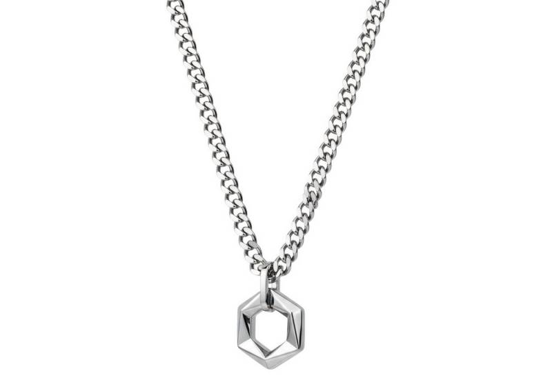 KARMA Kette mit Anhänger Halskette mit Hexagon Anhänger Silber Herren Edelstahl 50 cm (wasserfest hypoallergen Edelstahlkette, modern Geschenk für Ihn), Kette Herrenschmuck Männer Herrenhalskette von KARMA