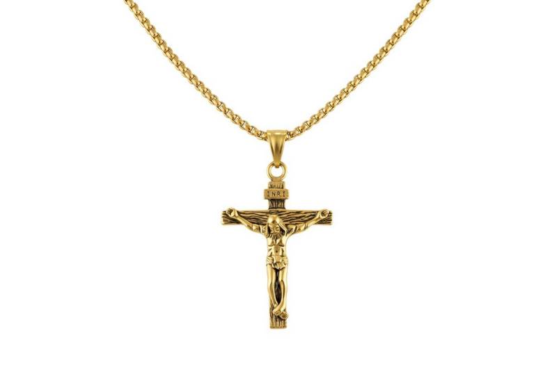 KARMA Kette mit Anhänger Halskette mit Kreuz Silber od. Gold Herren (Geschenk für Ihn Kreuzkette, Edelstahlkette Männer Herrenhalskette), Edelstahl 54 cm Kette Herrenschmuck von KARMA
