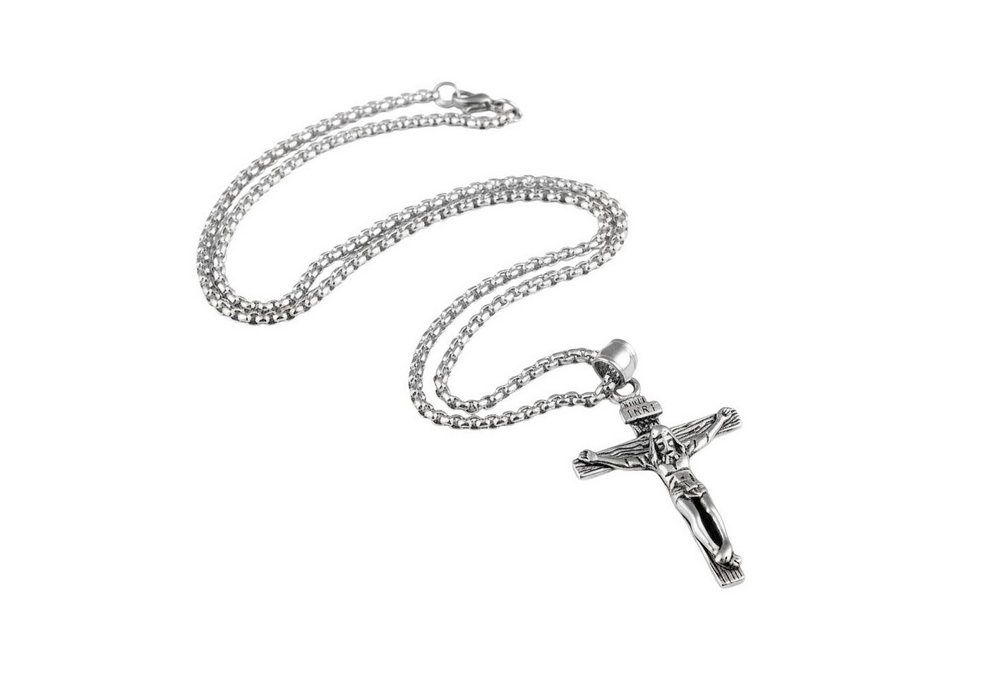 KARMA Kette mit Anhänger Halskette mit Kreuz Silber od. Gold Herren (Geschenk für Ihn Kreuzkette, Edelstahlkette Männer Herrenhalskette), Edelstahl 54 cm Kette Herrenschmuck von KARMA