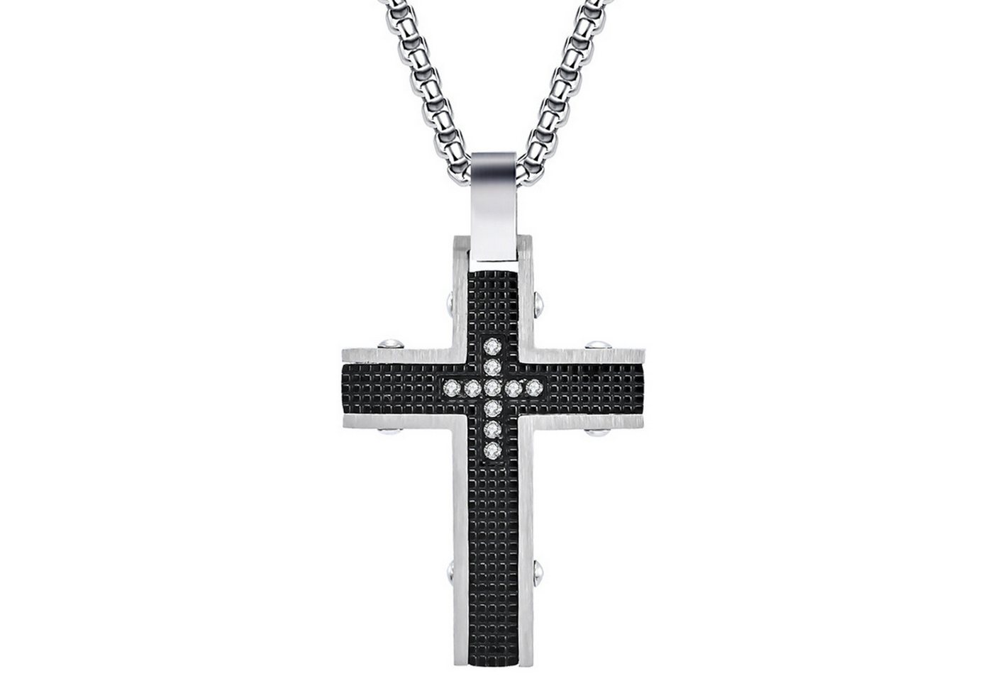 KARMA Kette mit Anhänger Halskette mit Kreuz Silber od. Schwarz Herren Edelstahl (Geschenk für Ihn wasserfest hypoallergen, Männer Herrenhalskette), 60 cm Kette Herrenschmuck Edelstahlkette von KARMA