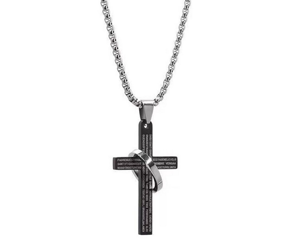 KARMA Kette mit Anhänger Halskette mit Kreuz und Ring Herrenkette silber o. schwarz Halsschmuck (Männerkette, Schmuck Geschenk für Ihn), Kreuzkette Männerschmuck 60 cm von KARMA