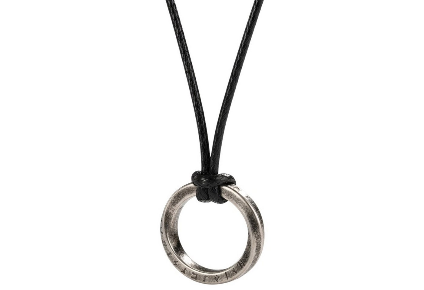 KARMA Kette mit Anhänger Halskette mit Ring Schwarz Silber od. Grau Herren (Herrenhalskette Geschenk für Ihn, Herrenschmuck Männer), Textilband Edelstahl 54 cm von KARMA