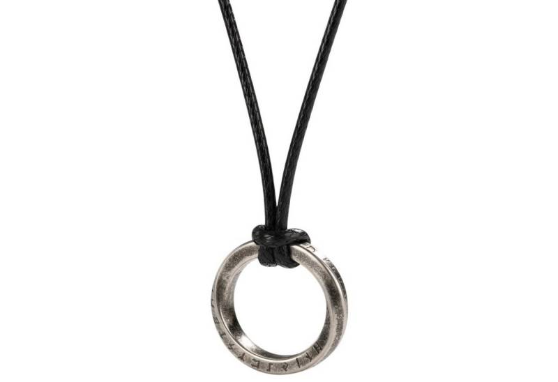 KARMA Kette mit Anhänger Halskette mit Ring Schwarz Silber od. Grau Herren (Herrenhalskette Geschenk für Ihn, Herrenschmuck Männer), Textilband Edelstahl 54 cm von KARMA