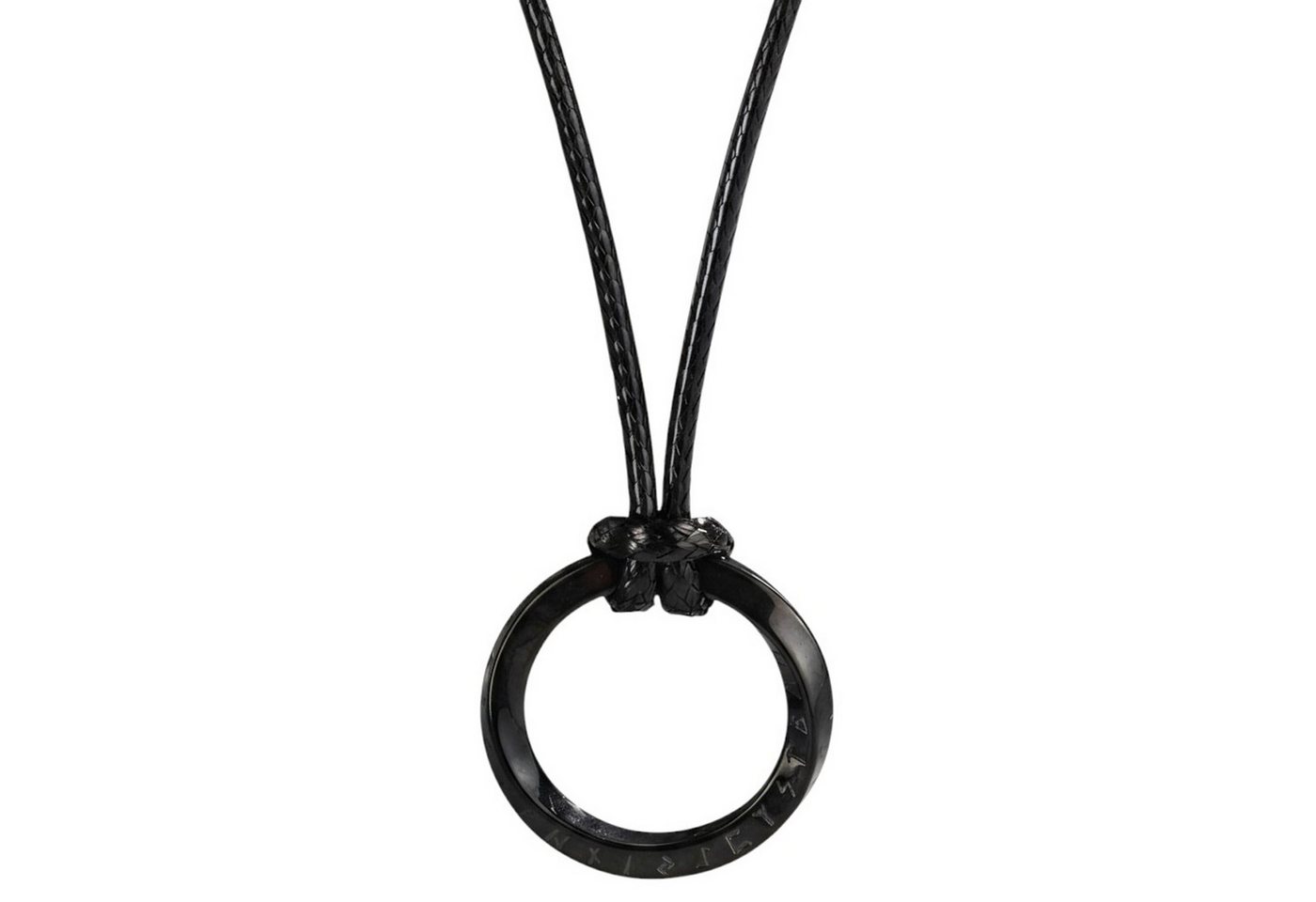 KARMA Kette mit Anhänger Halskette mit Ring Schwarz Silber od. Grau Herren (Herrenhalskette Geschenk für Ihn, Herrenschmuck Männer), Textilband Edelstahl 54 cm von KARMA