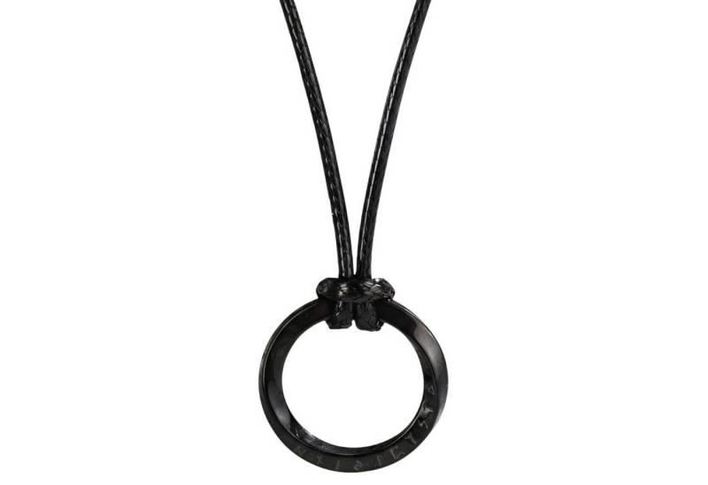 KARMA Kette mit Anhänger Halskette mit Ring Schwarz Silber od. Grau Herren (Herrenhalskette Geschenk für Ihn, Herrenschmuck Männer), Textilband Edelstahl 54 cm von KARMA