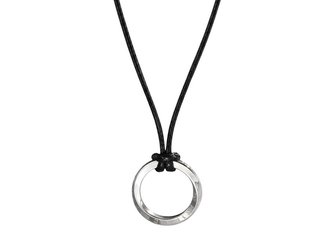 KARMA Kette mit Anhänger Halskette mit Ring Schwarz Silber od. Grau Herren (Herrenhalskette Geschenk für Ihn, Herrenschmuck Männer), Textilband Edelstahl 54 cm von KARMA