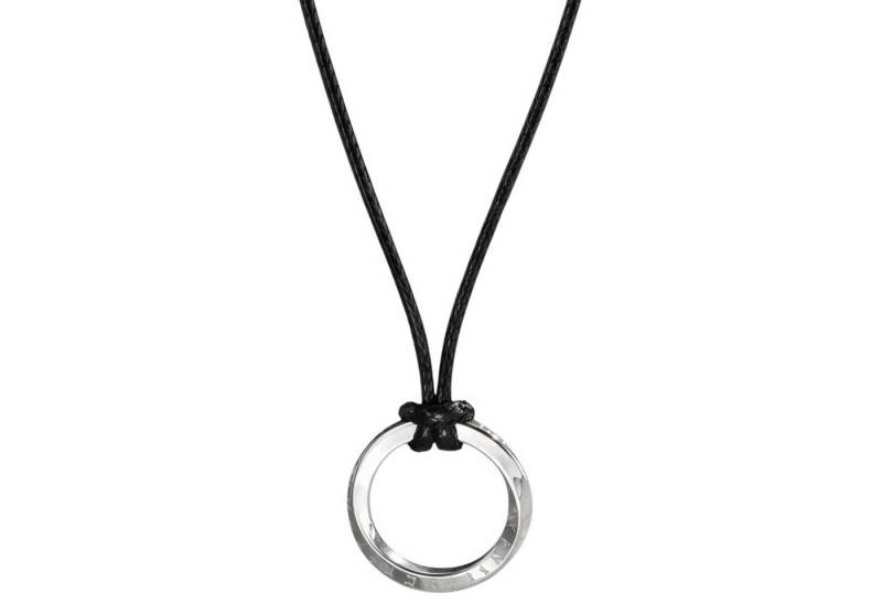 KARMA Kette mit Anhänger Halskette mit Ring Schwarz Silber od. Grau Herren (Herrenhalskette Geschenk für Ihn, Herrenschmuck Männer), Textilband Edelstahl 54 cm von KARMA