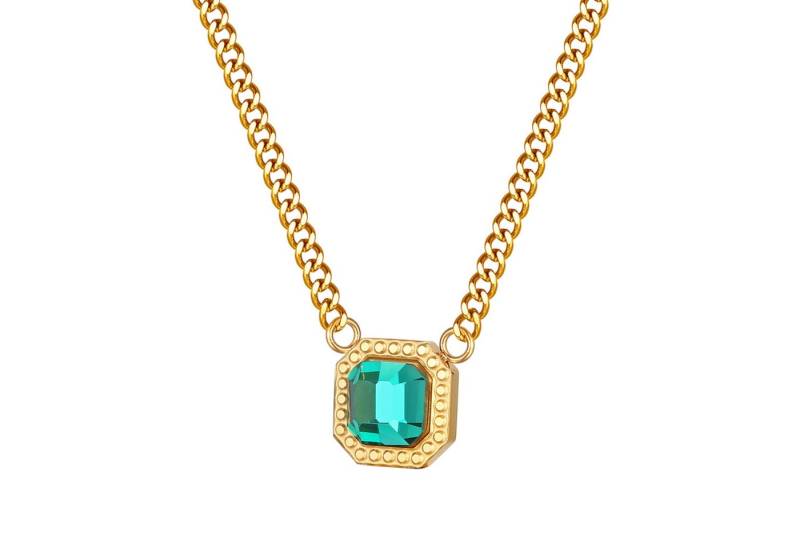 KARMA Kette mit Anhänger Halskette mit Stein Damen Gold od. Silber (Gliederkette, modern Damenhalskette Karabinerverschluss), Edelstahl vergoldet 44 cm verstellbar von KARMA