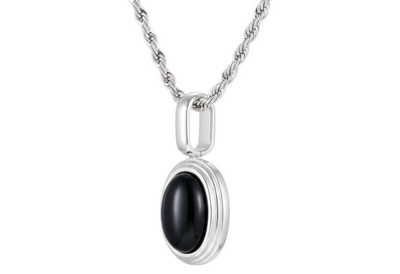 KARMA Kette mit Anhänger Halskette mit Stein Damen Silber Schwarz Edelstahl (Hypoallergen Wasserfest, Damenhalskette Karabinerverschluss), 40 cm Kette verstellbar modern von KARMA