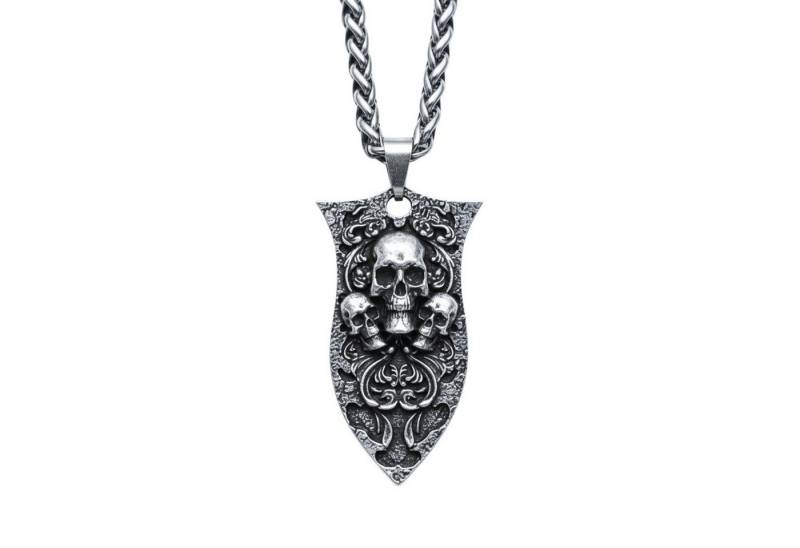 KARMA Kette mit Anhänger Halskette mit Totenkopf Anhänger Silber Herren 60 cm (Totenkopfkette, modern Geschenk für Ihn), Herrenschmuck Männer Herrenhalskette von KARMA