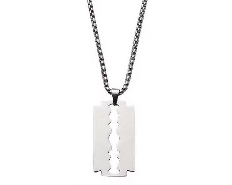 KARMA Kette mit Anhänger Herrenkette Edelstahl Silber mit Anhänger Rasierklinge Halskette (Edelstahlhalskette Unisex Edelstahlkette), Herren Kette Modeschmuck Herrenschmuck von KARMA