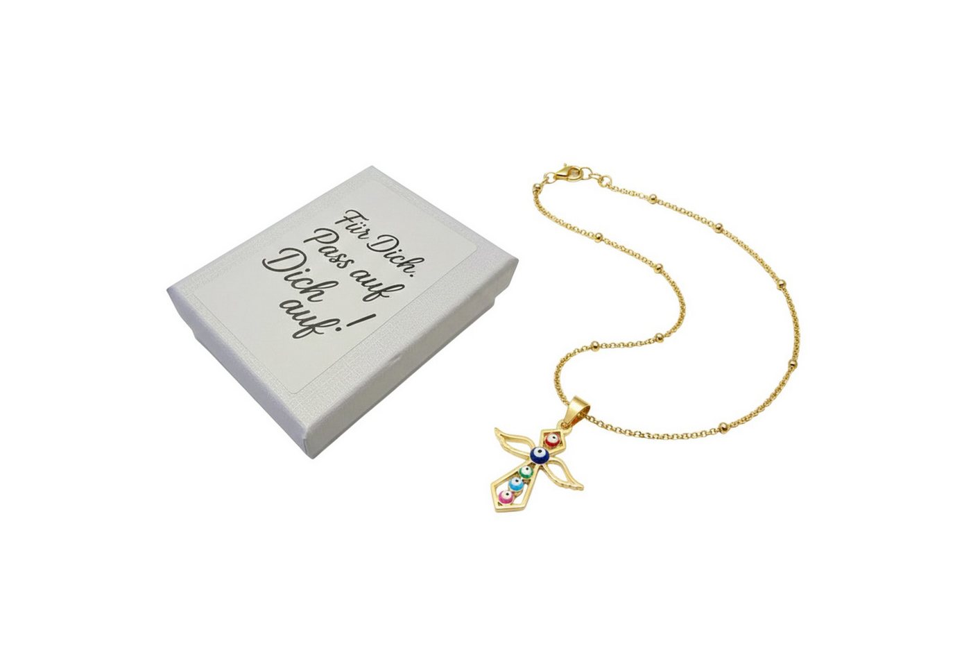 KARMA Kette mit Anhänger Schutzengel-Halskette Edelstahl goldfarben (mit bunten Nazar-Augen, Glücksbringer in Geschenkverpackung), Geschenkidee Symbolschmuck Damenkette von KARMA