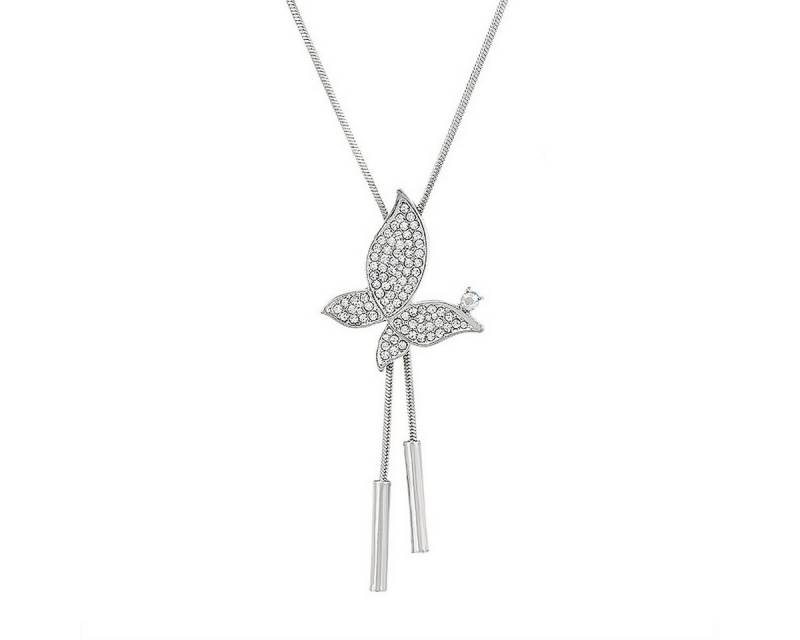 KARMA Lange Kette Halskette Damen Silber Schmetterling Anhänger (Damenhalskette Pulloverkette), Silberkette mit Anhänger von KARMA