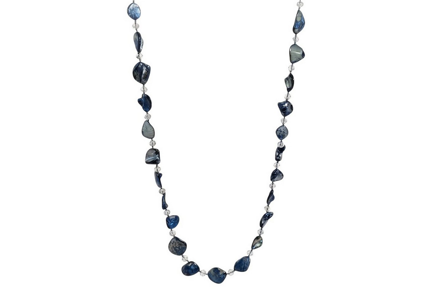 KARMA Lange Kette Longkette, 118 cm Damenkette blau grau (Damenschmuck, Pulloverkette Natursteinkette Damenkette), Layering Lagenlook von KARMA