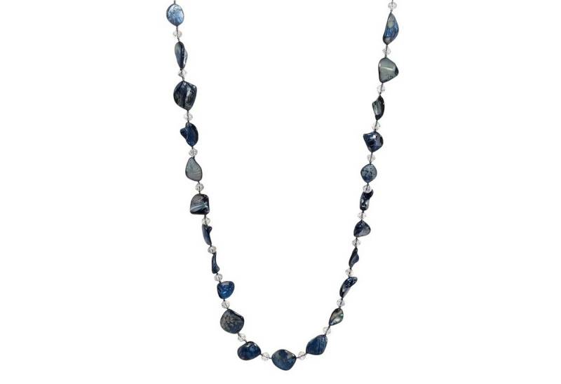 KARMA Lange Kette Longkette, 118 cm Damenkette blau grau (Damenschmuck, Pulloverkette Natursteinkette Damenkette), Layering Lagenlook von KARMA