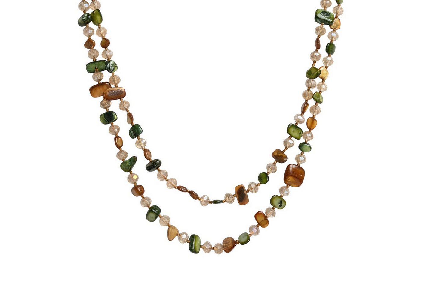 KARMA Lange Kette Longkette, 120 cm Natursteinkette Grün-Braun (Damenschmuck, Pulloverkette Natursteinkette Damenkette), Layering Lagenlook von KARMA