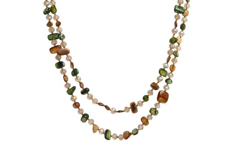 KARMA Lange Kette Longkette, 120 cm Natursteinkette Grün-Braun (Damenschmuck, Pulloverkette Natursteinkette Damenkette), Layering Lagenlook von KARMA