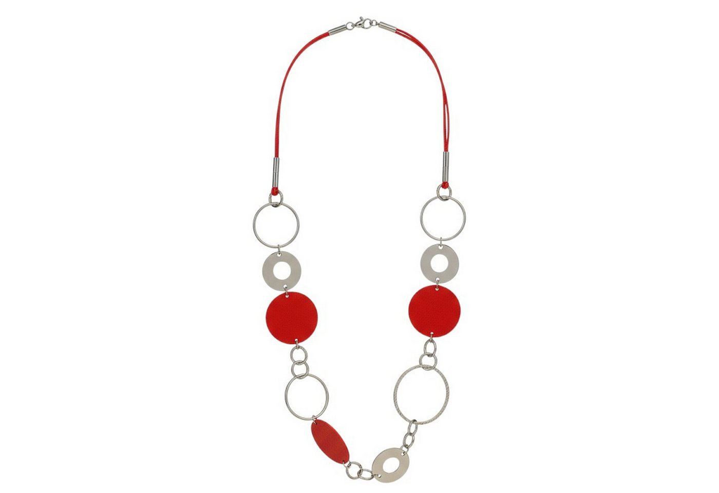 KARMA Lange Kette Silber Rot Damen 90 cm mit Leder (Pulloverkette, modern Geschenk für Frauen), Damenschmuck Halskette Damenhalskette von KARMA