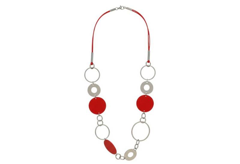 KARMA Lange Kette Silber Rot Damen 90 cm mit Leder (Pulloverkette, modern Geschenk für Frauen), Damenschmuck Halskette Damenhalskette von KARMA