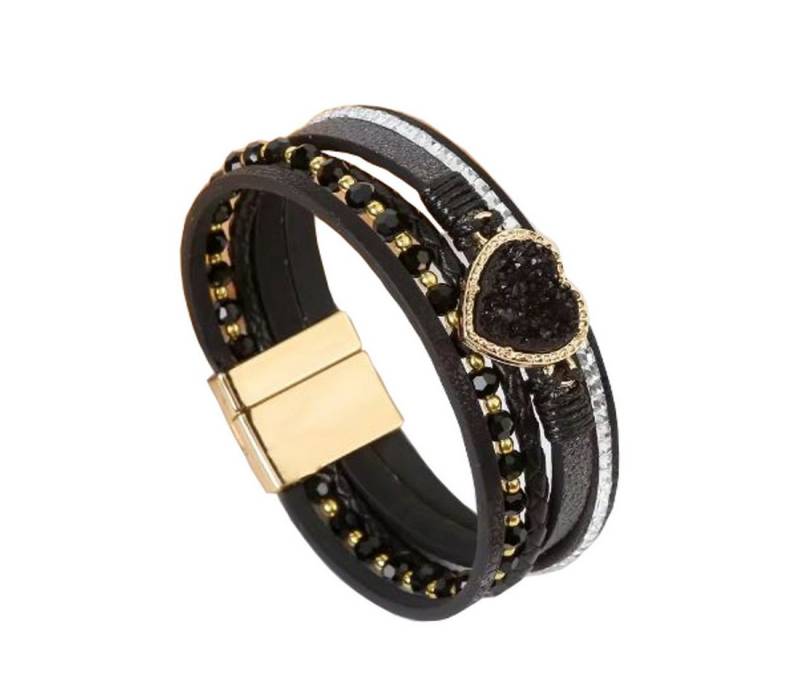 KARMA Lederarmband Damenarmband mit Herz Wickelarmband Magnetverschluss (Armbandset, mehrlagig), Damenschmuck Edelstahl Armband Gold von KARMA