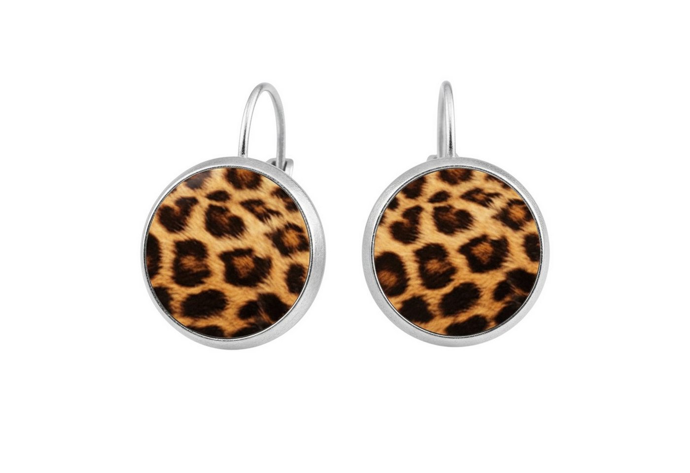 KARMA Ohrhänger-Set Leo rund 2 cm Silber Braun Leoohrringe modern (Geschenk für Sie, Leoparden-Print), Damenohrringe Damen Damenschmuck von KARMA