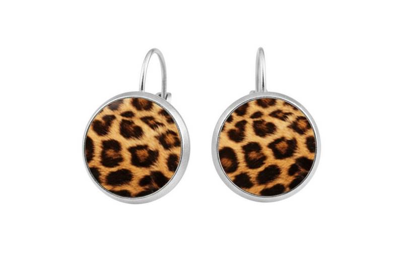 KARMA Ohrhänger-Set Leo rund 2 cm Silber Braun Leoohrringe modern (Geschenk für Sie, Leoparden-Print), Damenohrringe Damen Damenschmuck von KARMA